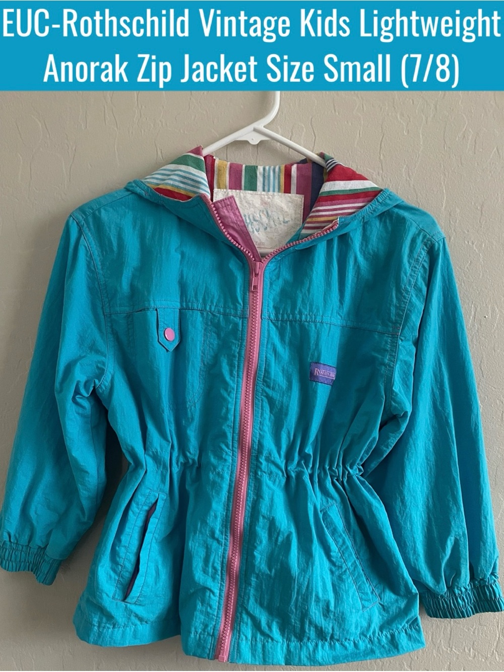 EUC-Rothschild Vintage Kids Lightweight Anorak Zip Jacket Size Small (7/8)